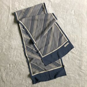 Vintage Pierre Balmain Silk Scarf - Blue & Cream Stripe 11 x 50 - Made in France